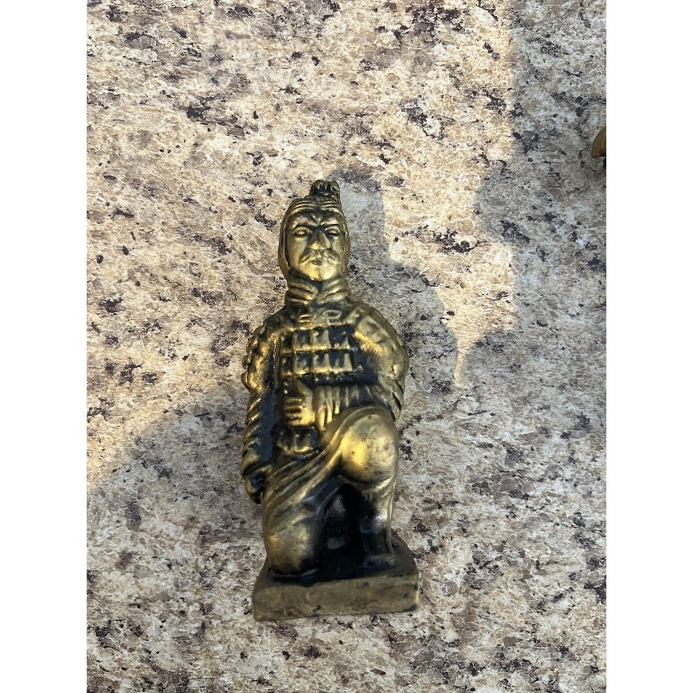 Qin Dynasty Terracotta Gold Warriors With Horse Set Of 5 - Picture 6 of 7